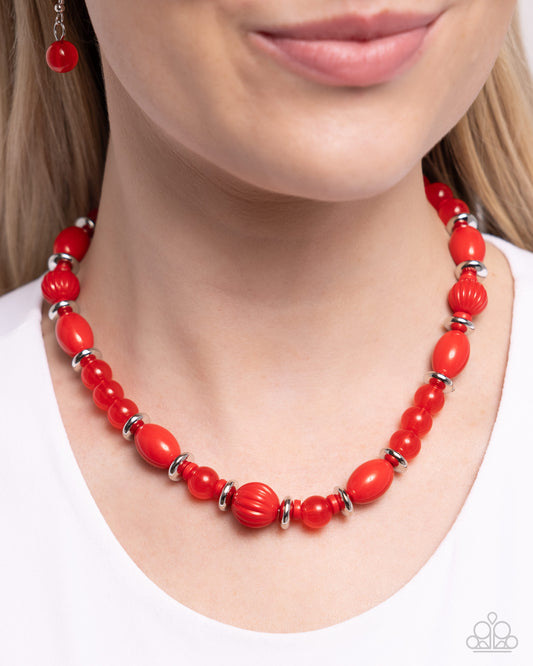 Confidence Cache - Red Cloudy & Solid Acrylic Bead Short Necklace Paparazzi N2415