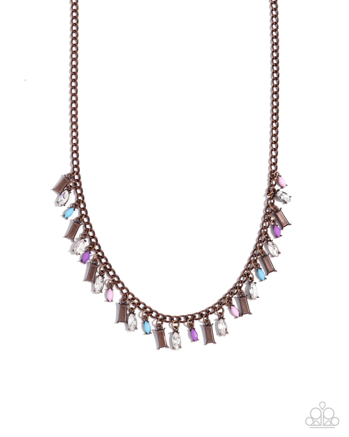 Dripping in Drama - Copper, Tiffany, Lavender, Light Pink, White Acrylic Gem Fringe Necklace Paparazzi