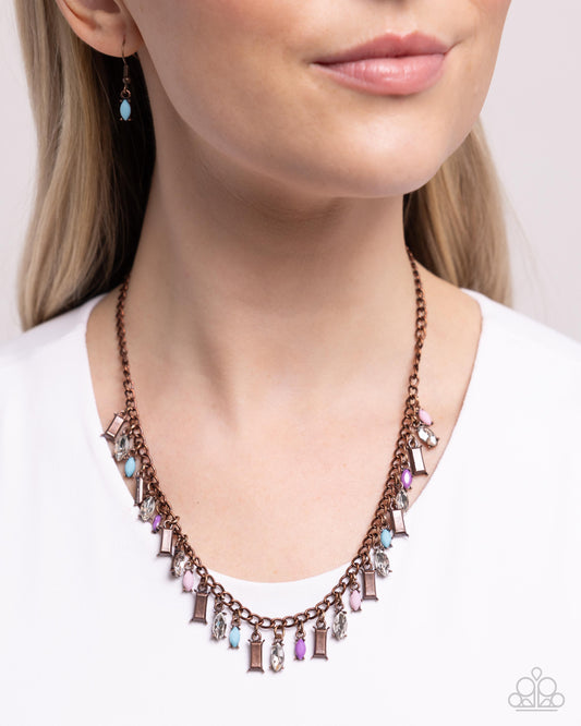 Dripping in Drama - Copper, Tiffany, Lavender, Light Pink, White Acrylic Gem Fringe Necklace Paparazzi