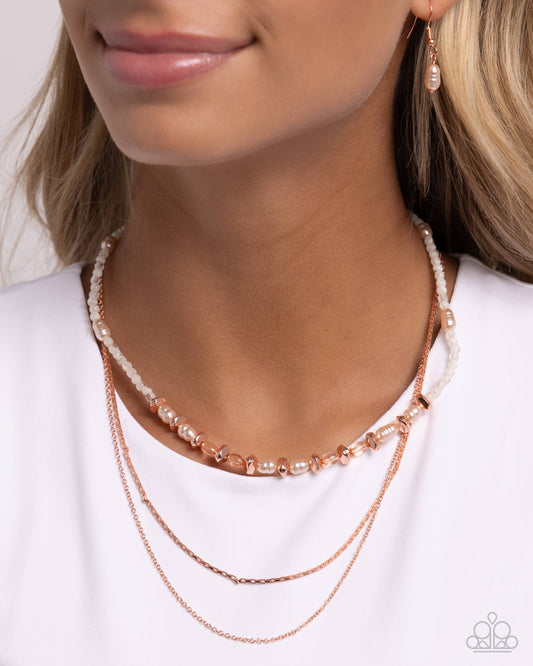 Pearl Profession - Copper - Shiny Copper Chains & White Baroque Pearl Necklace Paparazzi N2483