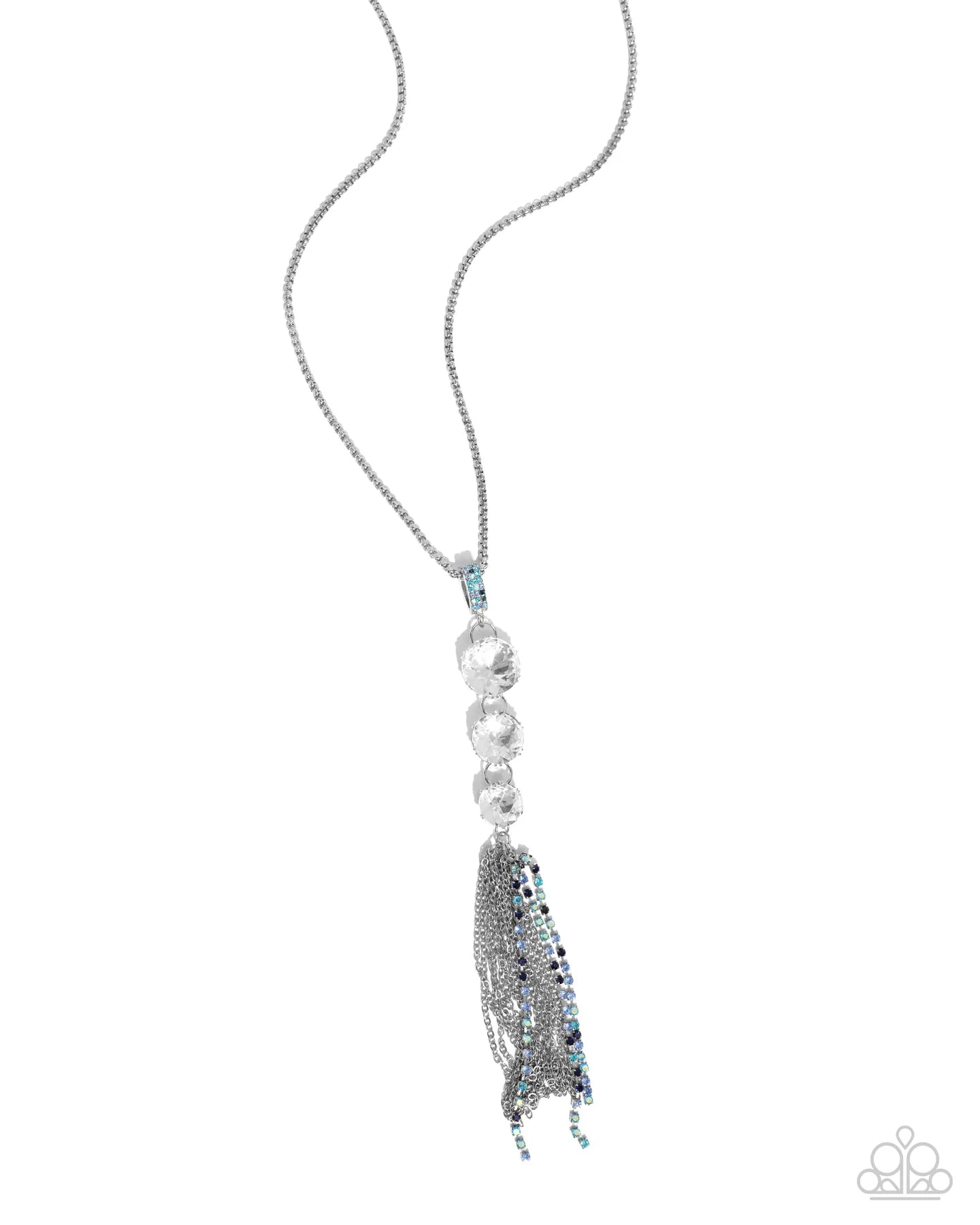 Stacked Standpoint - Blue Multicolored & Iridescent Rhinestone & White Gem Silver Necklace Paparazzi N3623