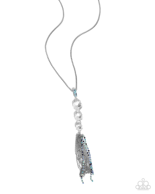 Stacked Standpoint - Blue Multicolored & Iridescent Rhinestone & White Gem Silver Necklace Paparazzi N3623