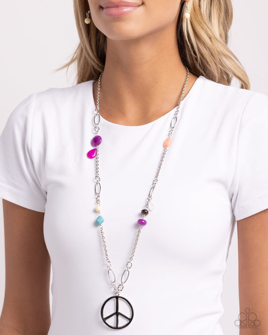 Peaceful Playtime - Purple Lavender, Peach, Pink Acrylic Peace Sign Necklace Paparazzi N2453