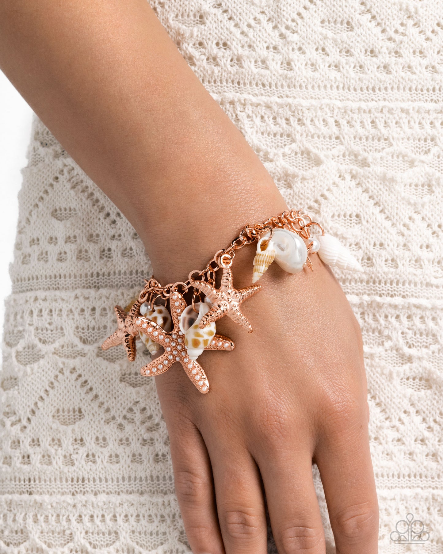 Seashell Song - Copper _ Shiny Copper Sea Shell, Starfish, & Pearl Bracelet Paparazzi B1528