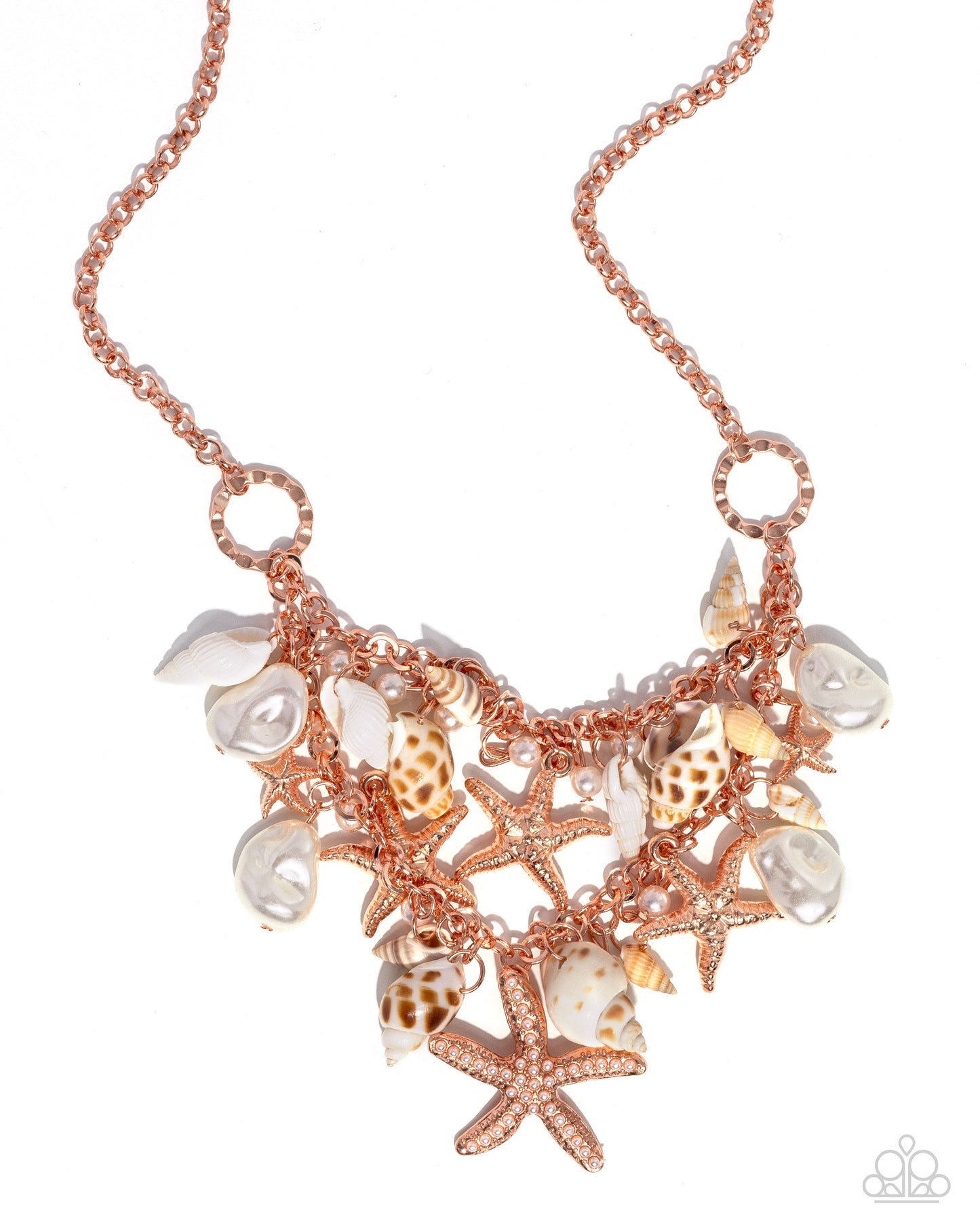 Seashell Shanty - Copper - Shiny Copper Sea Shell, Starfish, White Pearl Necklace Paparazzi N2228