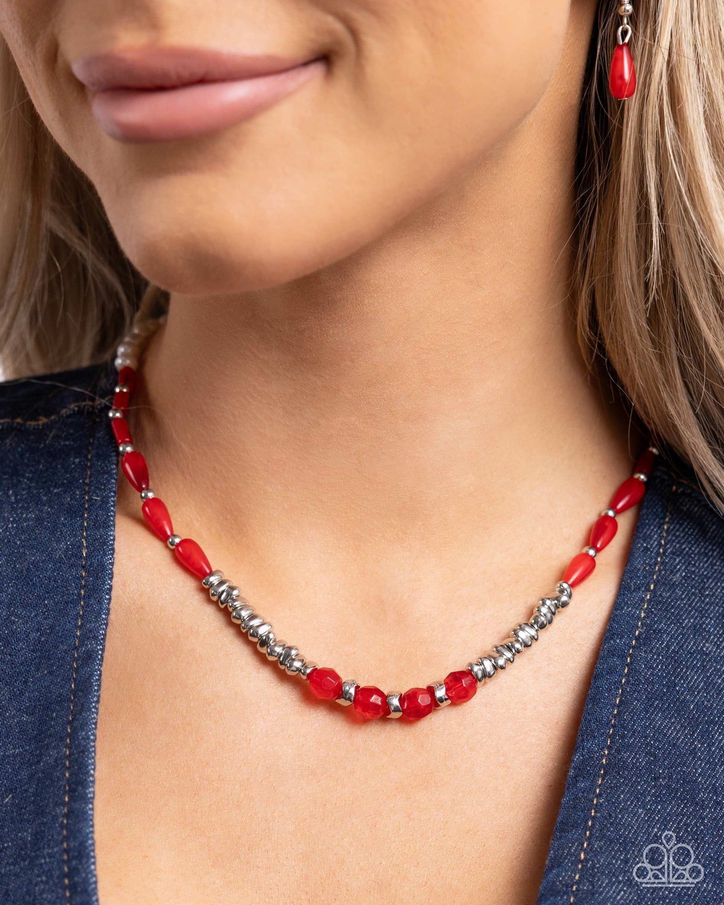 Dainty Diversity - Red, Brush, Silver & White Pearl Bead Necklace Paparazzi