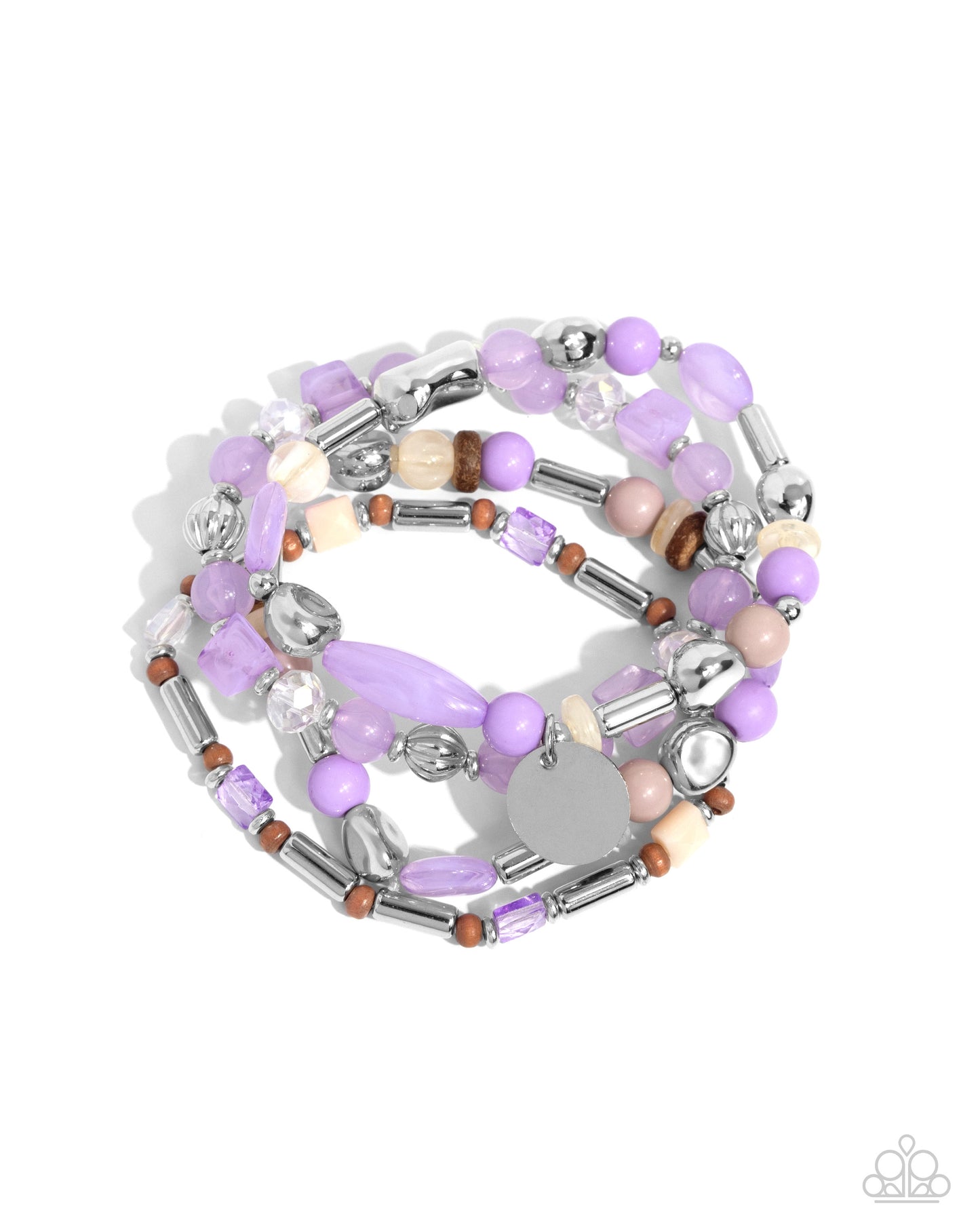 Cloudy Chic - Purple, Pastel Lilac, Ivory Bead Stretch Bracelet Set of 4 Paparazzi B1550