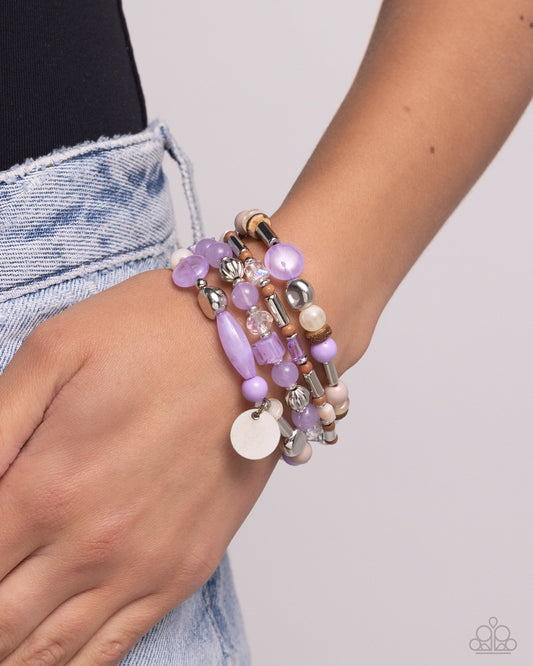 Cloudy Chic - Purple, Pastel Lilac, Ivory Bead Stretch Bracelet Set of 4 Paparazzi B1550