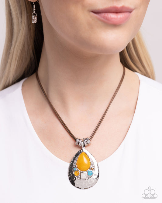 Admirably Artisan - Yellow, Turquoise, Orange, Tiger's Eye Stone Santa Fe Style Necklace Paparazzi