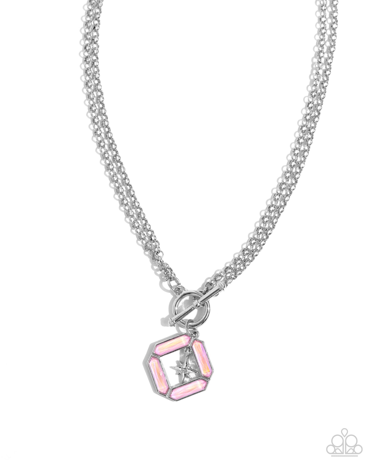 Compass Cadenza - Pink Opalescent Gem Compass Like Pendant Necklace N2490