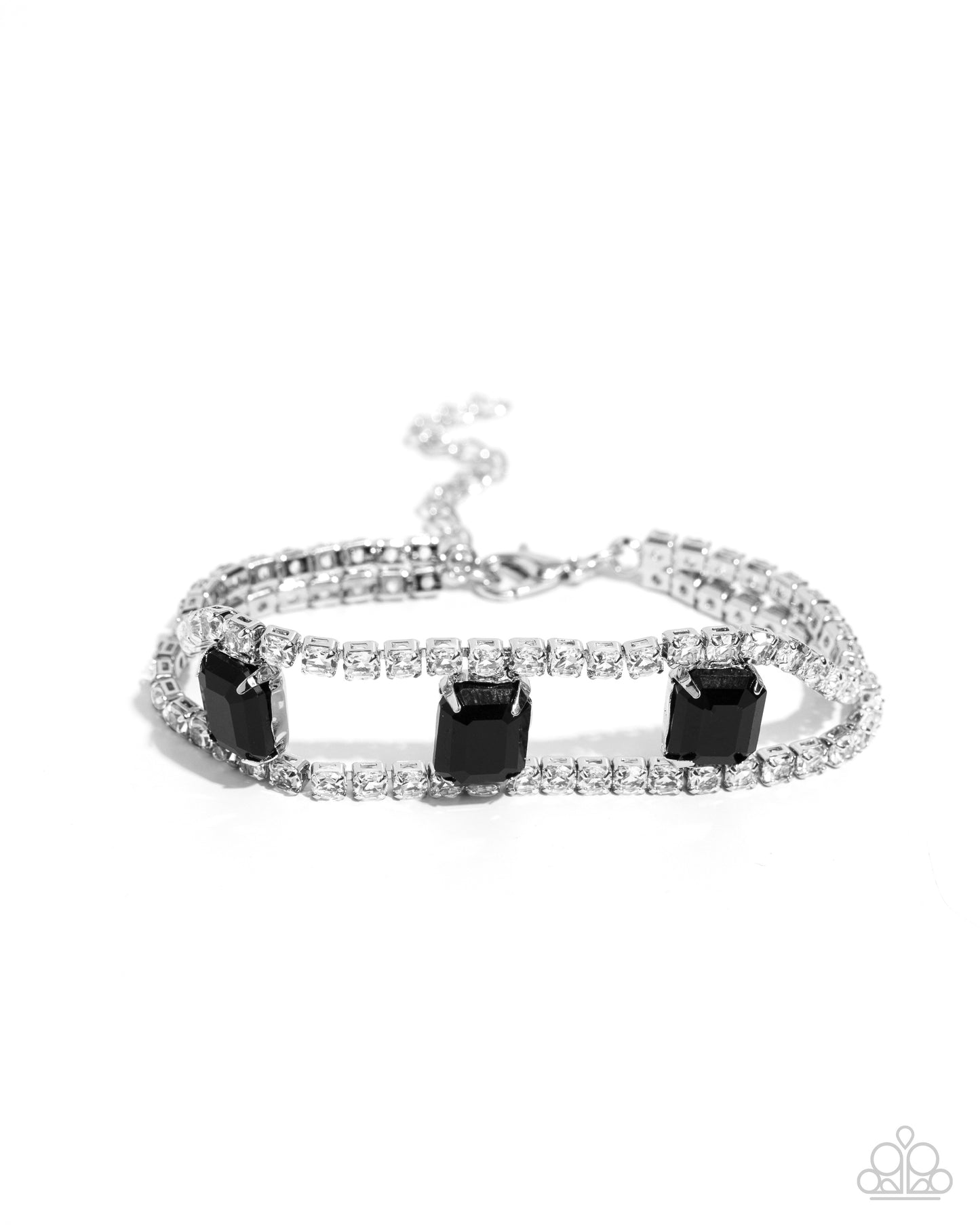 Embedded Elegance - Black Emerald Cut Gem White Rhinestone Bracelet Paparazzi B1796