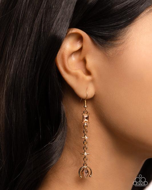 Trendy Trimming - Gold Fitting, Peach, White Gem & White Pearl Earring Paparazzi E2706