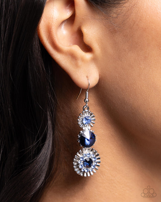 Dedicated Dalliance - Blue Rhinestone & Gem Sunburst Earring Paparazzi E2142