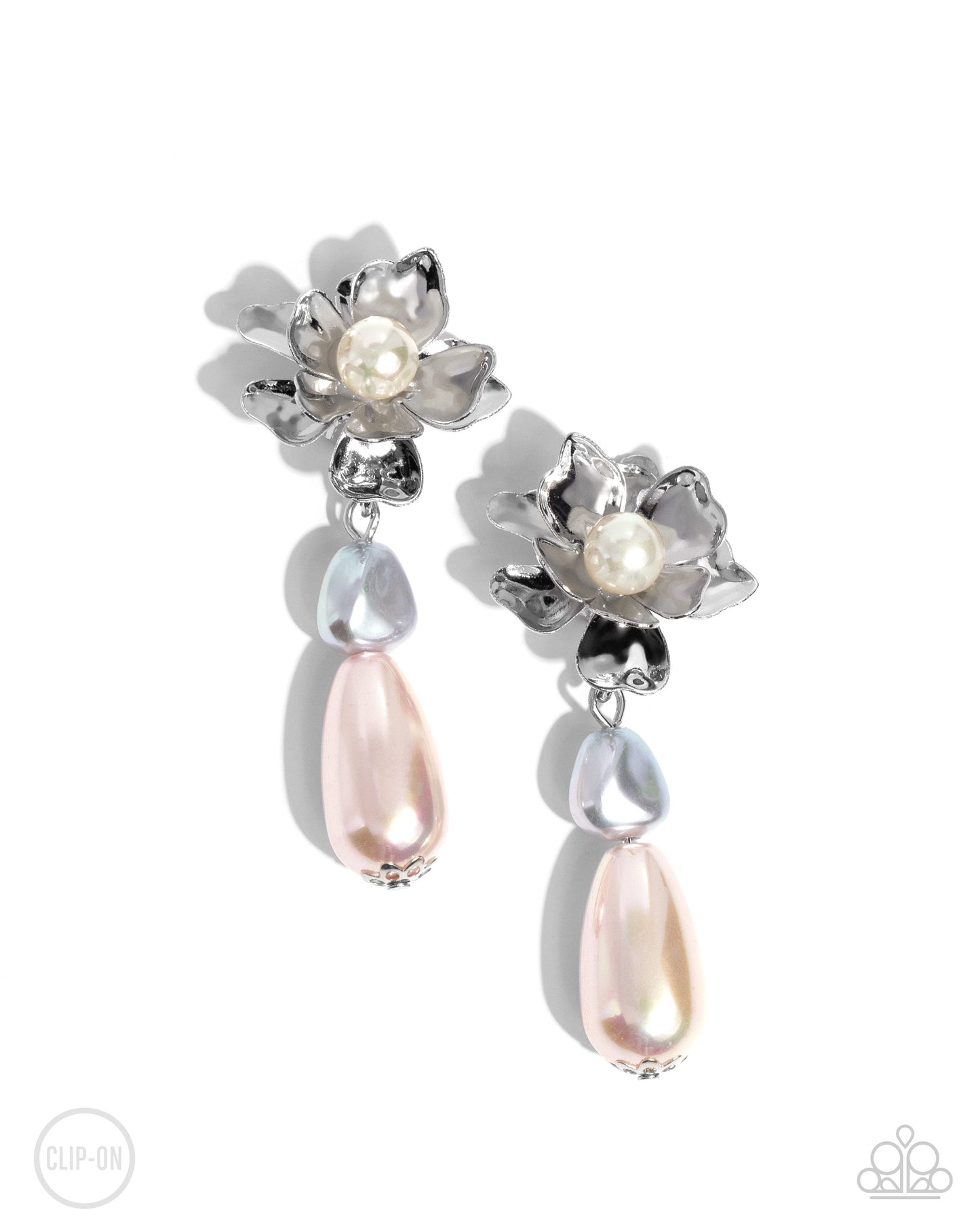 Esteemed Elite - Multi White, Apple Blossom Flower, Chambray Blue & Baby Pink Pearl Earring Paparazzi E2038