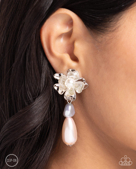 Esteemed Elite - Multi White, Apple Blossom Flower, Chambray Blue & Baby Pink Pearl Earring Paparazzi E2038