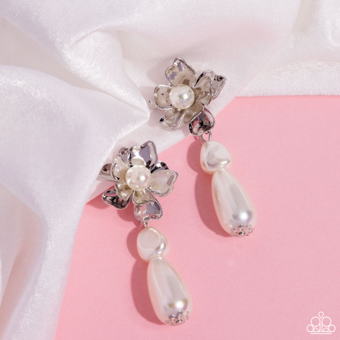 Esteemed Elite - White Apple Blossom Flower White Baroque Pearl Clip-On Earring Paparazzi E2258