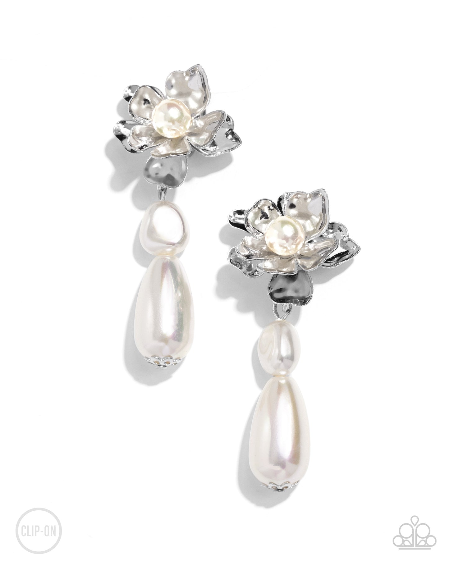 Esteemed Elite - White Apple Blossom Flower White Baroque Pearl Clip-On Earring Paparazzi E2258