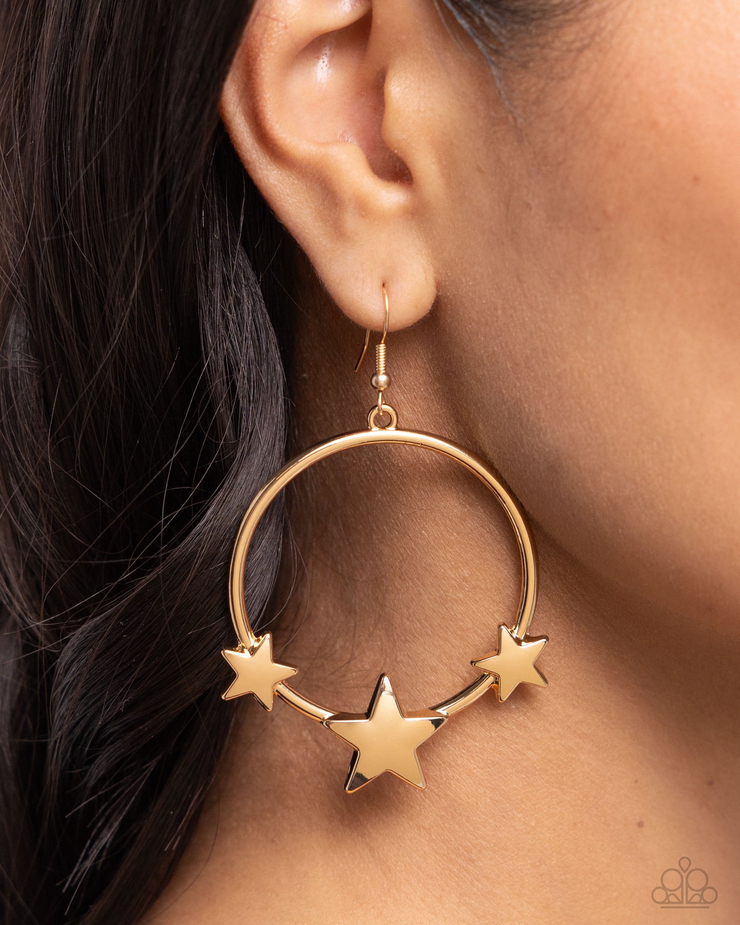 Let SPARKLE Ring! - Gold Star Hoop Patriotic Earring Paparazzi E2228