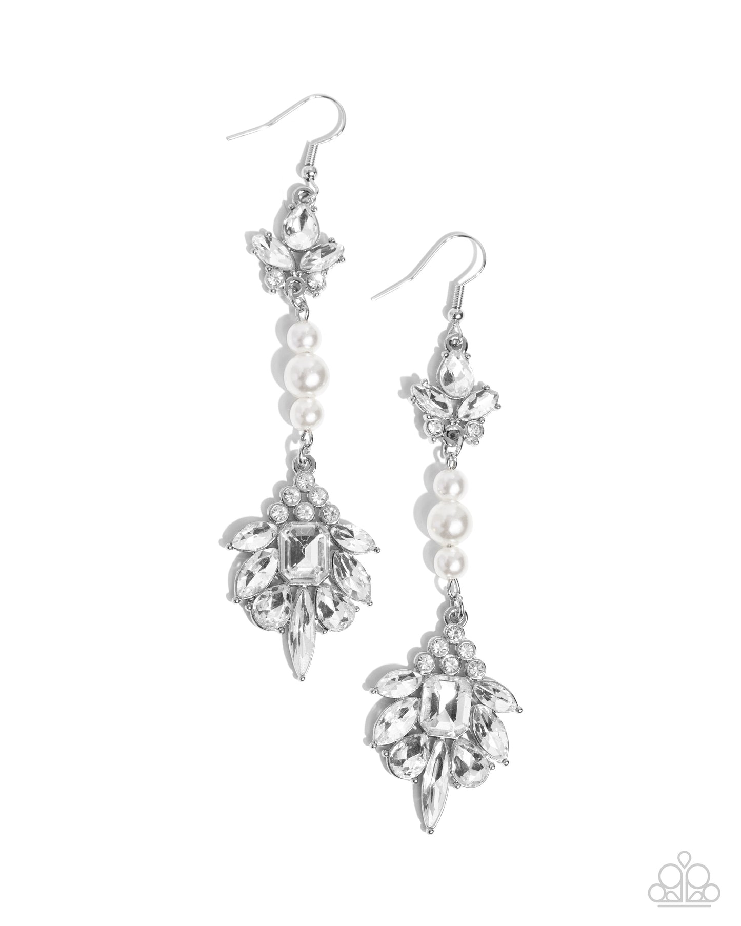 Considerable Captivation - White Rhinestone, Gem & Pearl Classy Earring Paparazzi E2076