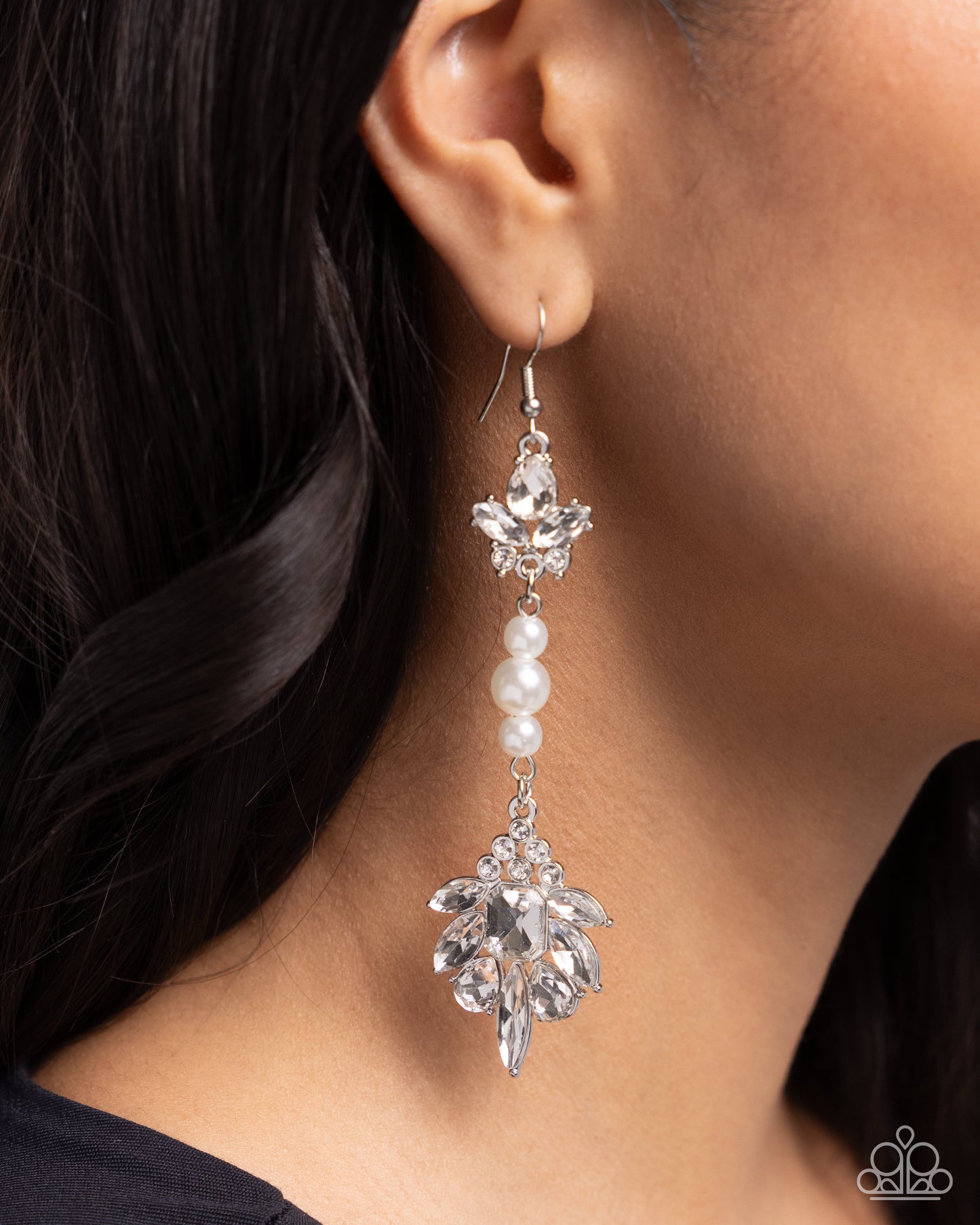 Considerable Captivation - White Rhinestone, Gem & Pearl Classy Earring Paparazzi E2076