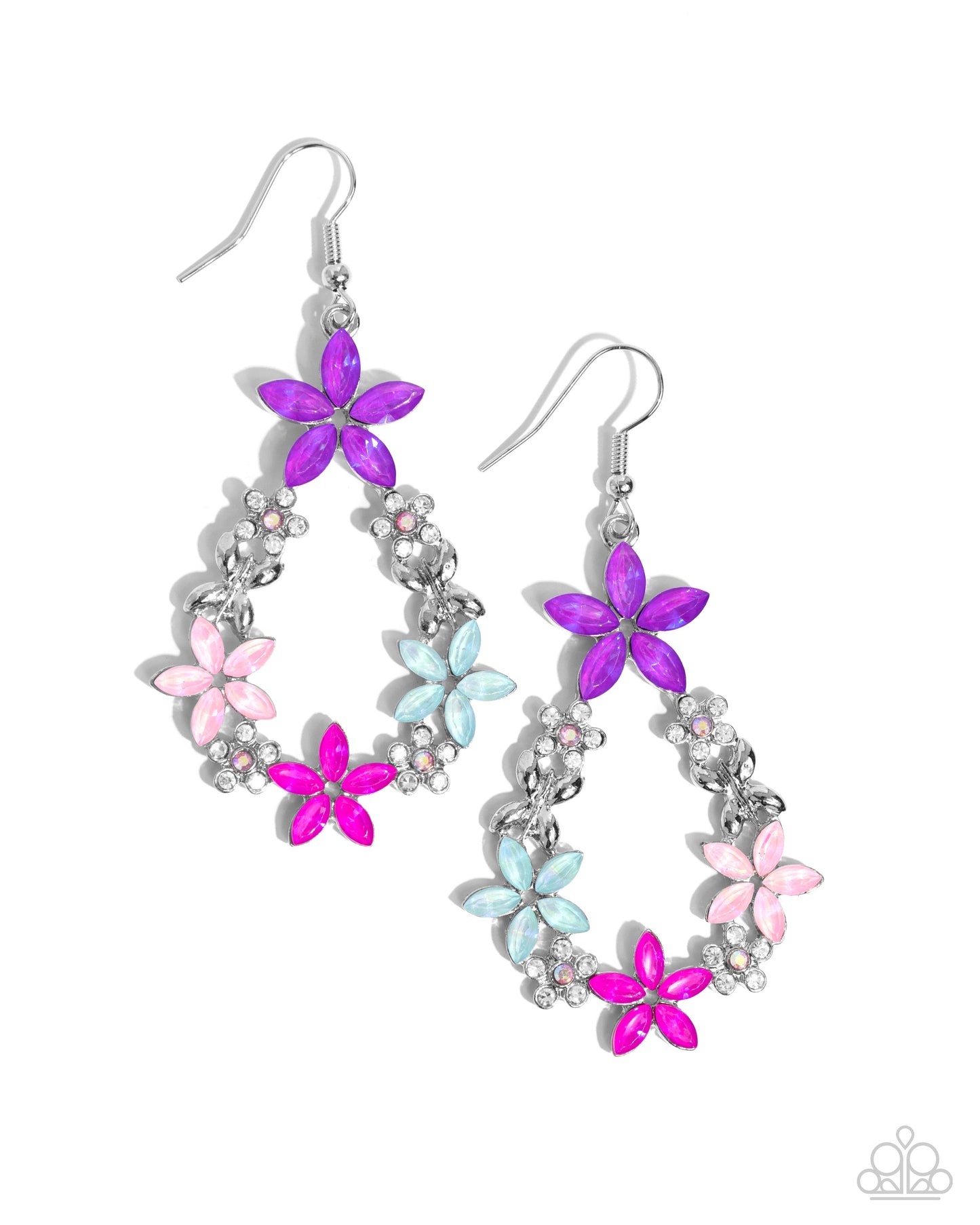 FAIRY Beautiful - Pink, Blue Flowers & Silver Butterfly Earring Paparazzi E2126