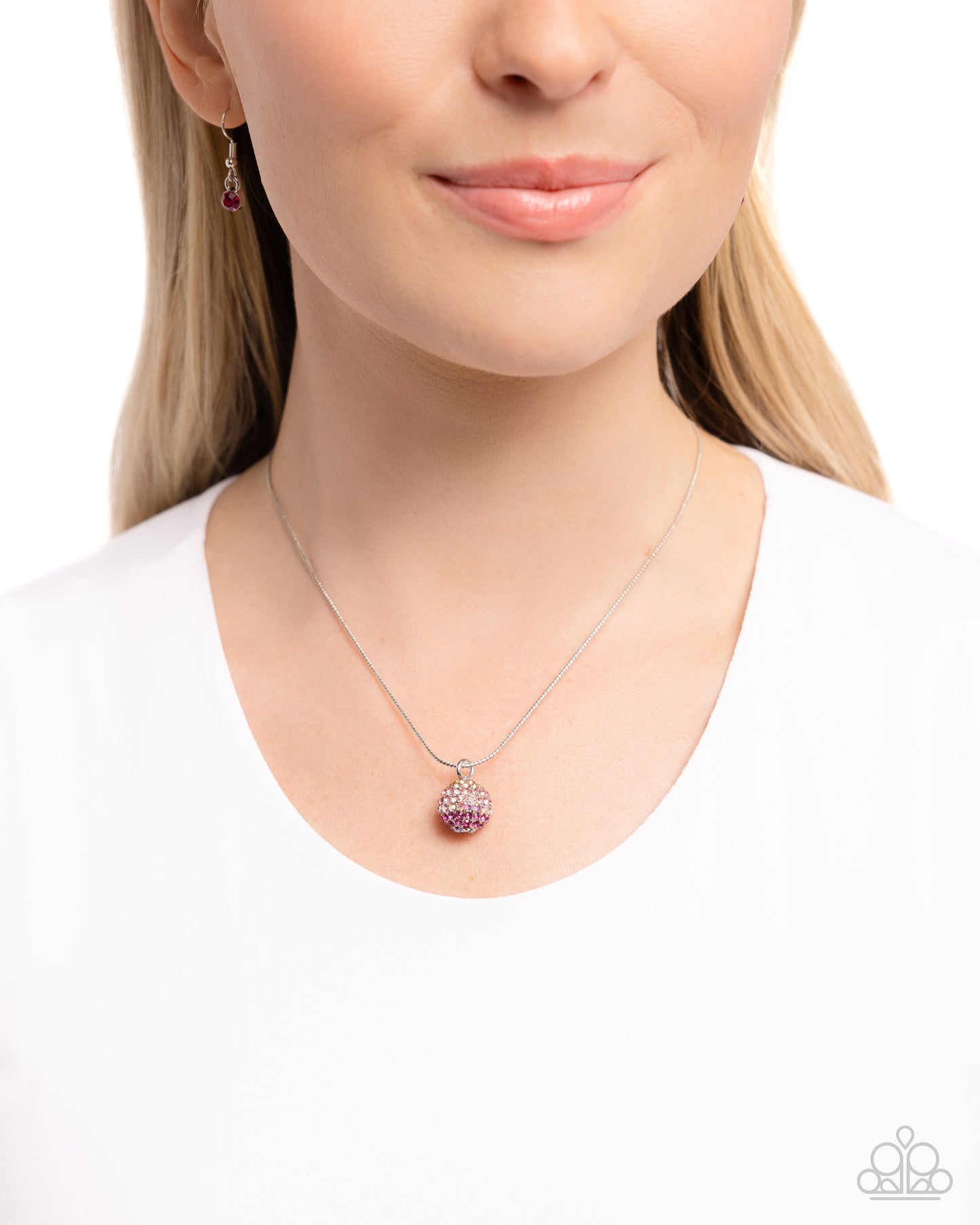 Ornamental Occupation - Pink Ombre', Light Peach, Light Rose, Iridescent & Fuchsia Rhinestone Necklace Paparazzi N2533