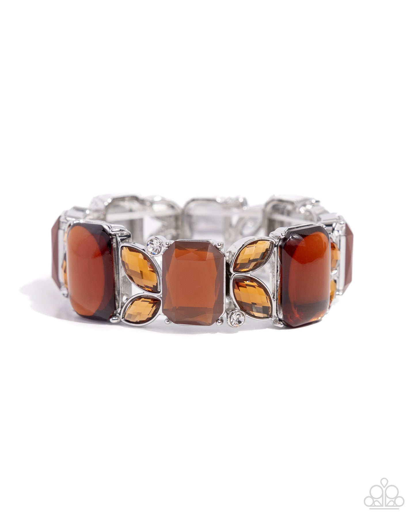 Lavish Laurels - Brown Acrylic, Topaz Gem Tea Marquise Gem Stretch Bracelet Paparazzi B1585