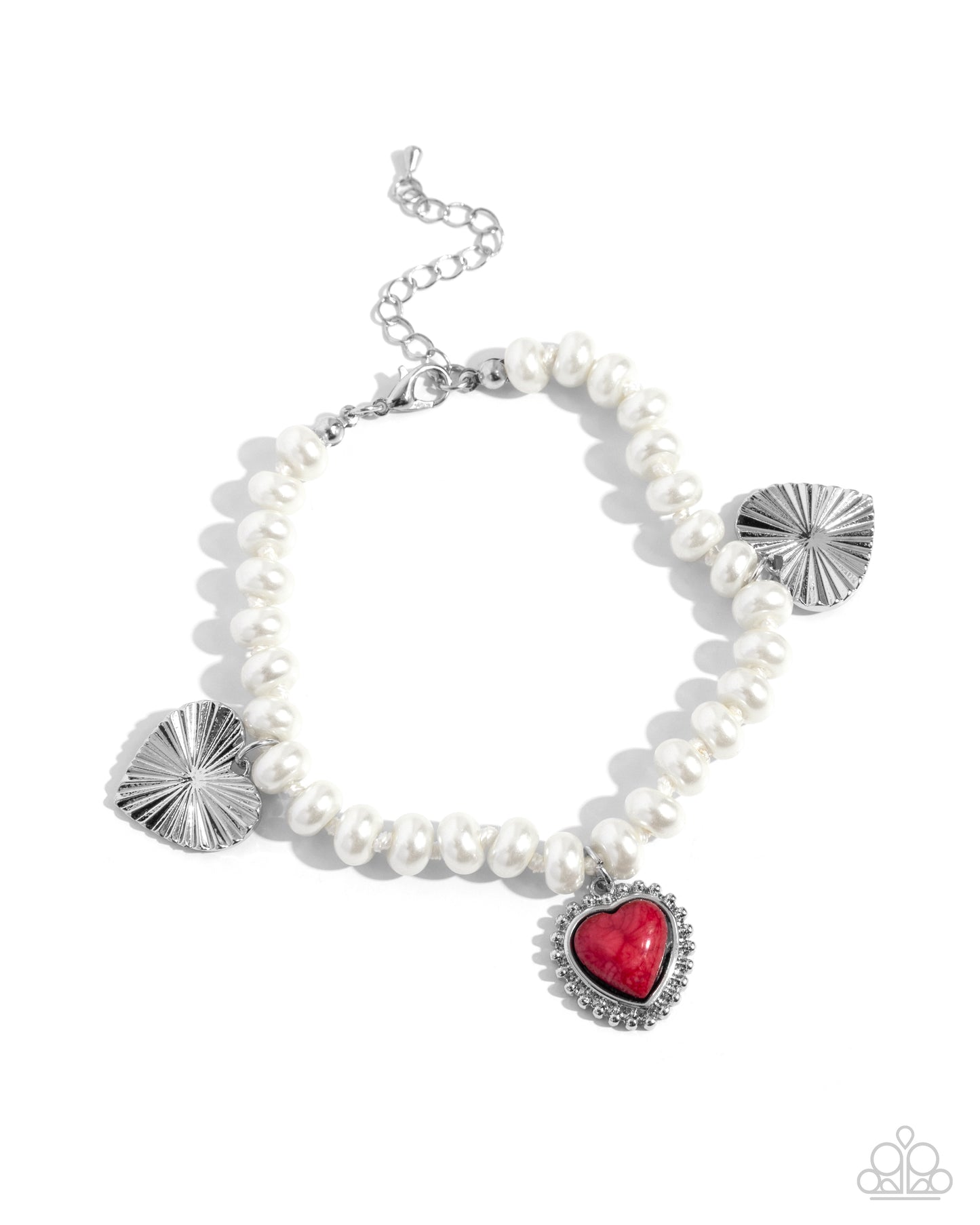 Heart-struck Haven - Red Marbled Stone Heart White Pearl Bracelet Paparazzi B1643