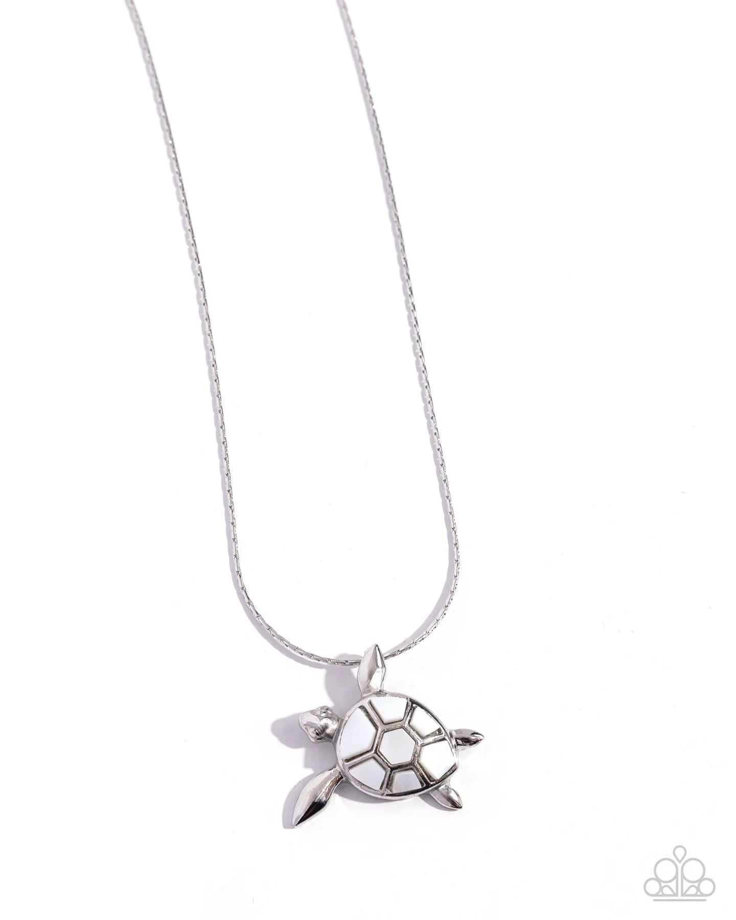 Sea Turtle Statement White Silver Short Turtle Necklace Paparazzi N2388