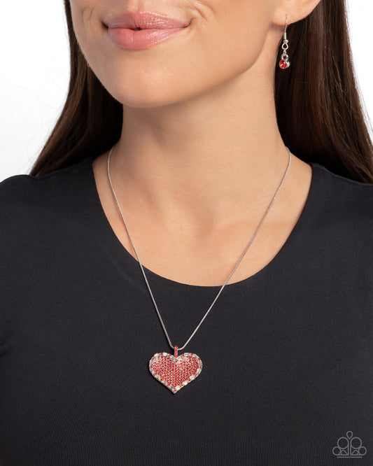 Affectionate Advance - Red Rhinestone & White Gem Heart Necklace Paparazzi