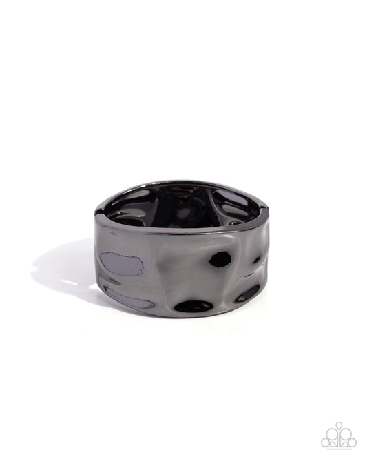 Hammered Hope - Black Hammered Gunmetal Hinge Bracelet Paparazzi B1889