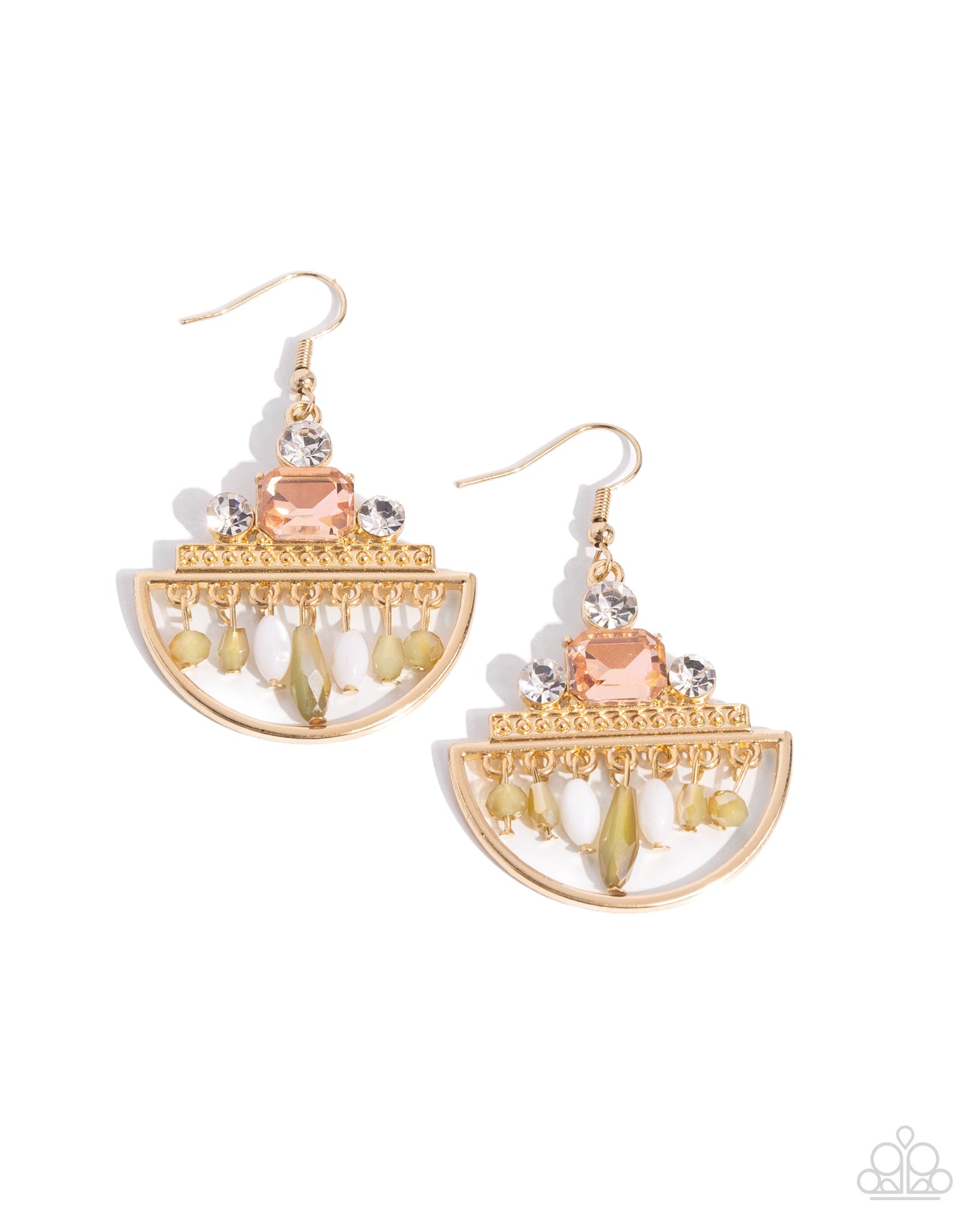 Metropolitan Majesty - Gold Champagne, White, Peach Gem Earring Paparazzi E2068