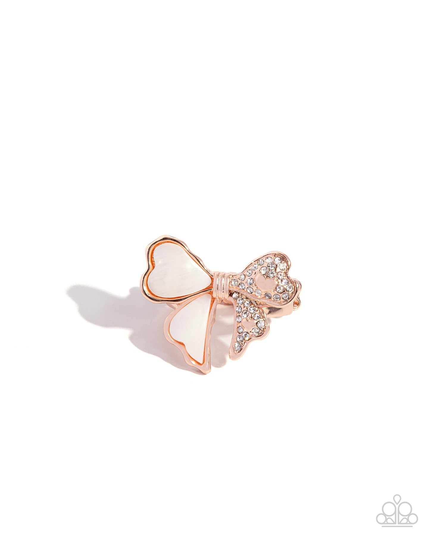 BOW-stopper - Rose Gold & White Shell Bow Ring Paparazzi