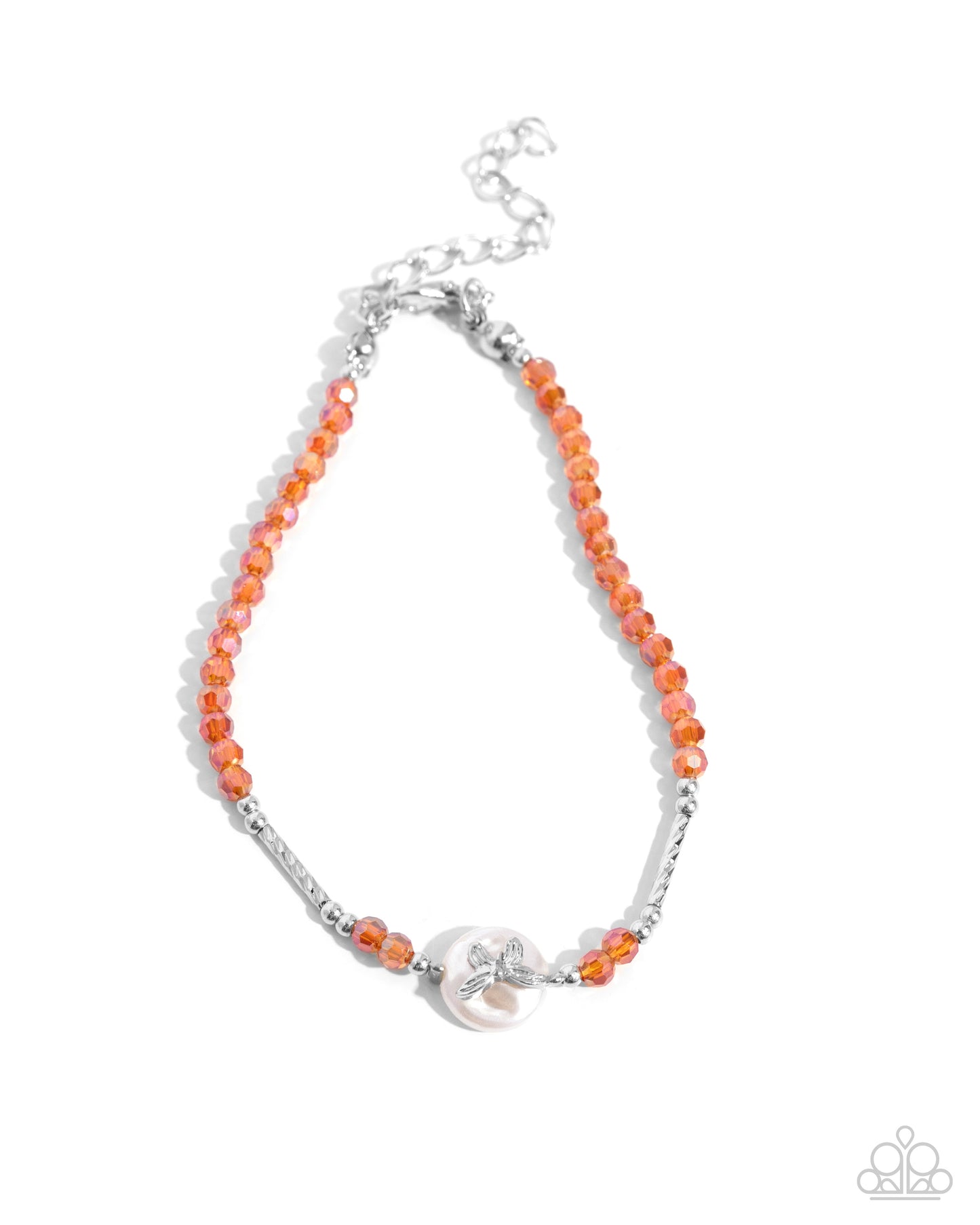 Aerial Actress - Orange Multicolored Faceted Beads Silver Butterfly Bracelet Paparazzi B1697