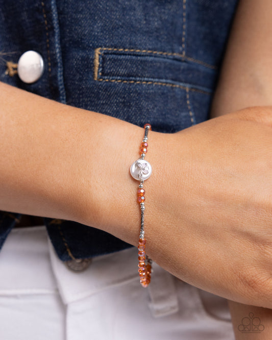 Aerial Actress - Orange Multicolored Faceted Beads Silver Butterfly Bracelet Paparazzi B1697