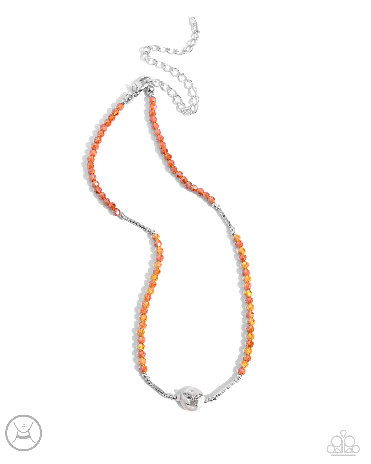 Aerial Action - Orange Multicolored Faceted, Silver Bead & Butterfly Necklace Paparazzi N2450