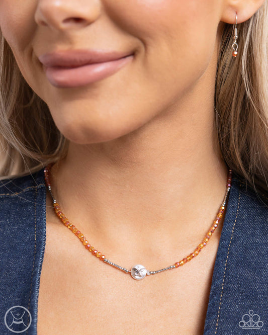 Aerial Action - Orange Multicolored Faceted, Silver Bead & Butterfly Necklace Paparazzi N2450