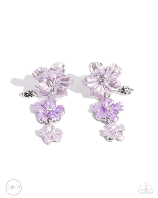 Balanced Bouquet Purple - Light Purple, Lavender Metallic Flower Clip-On Earring Paparazzi E2442