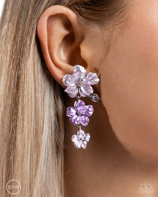 Balanced Bouquet Purple - Light Purple, Lavender Metallic Flower Clip-On Earring Paparazzi E2442