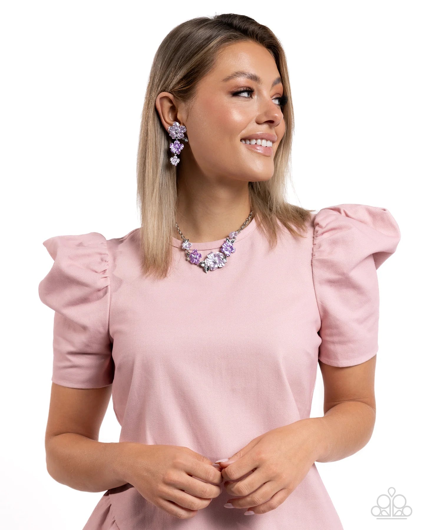Balanced Bouquet Purple - Light Purple, Lavender Metallic Flower Clip-On Earring Paparazzi E2442