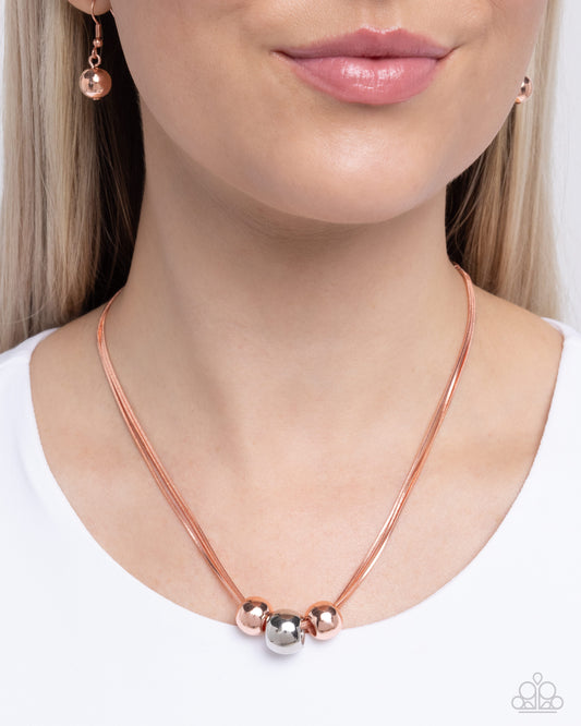 Beaming Beads - Copper - Shiny Copper & Silver Bead Necklace Paparazzi N2579