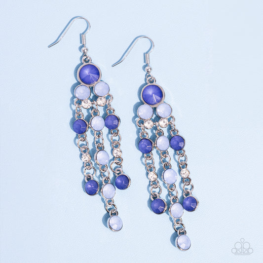 Cascading Clarity - Blue Marlin, Chambray & White Rhinestone Tapered Earring Paparazzi E2454