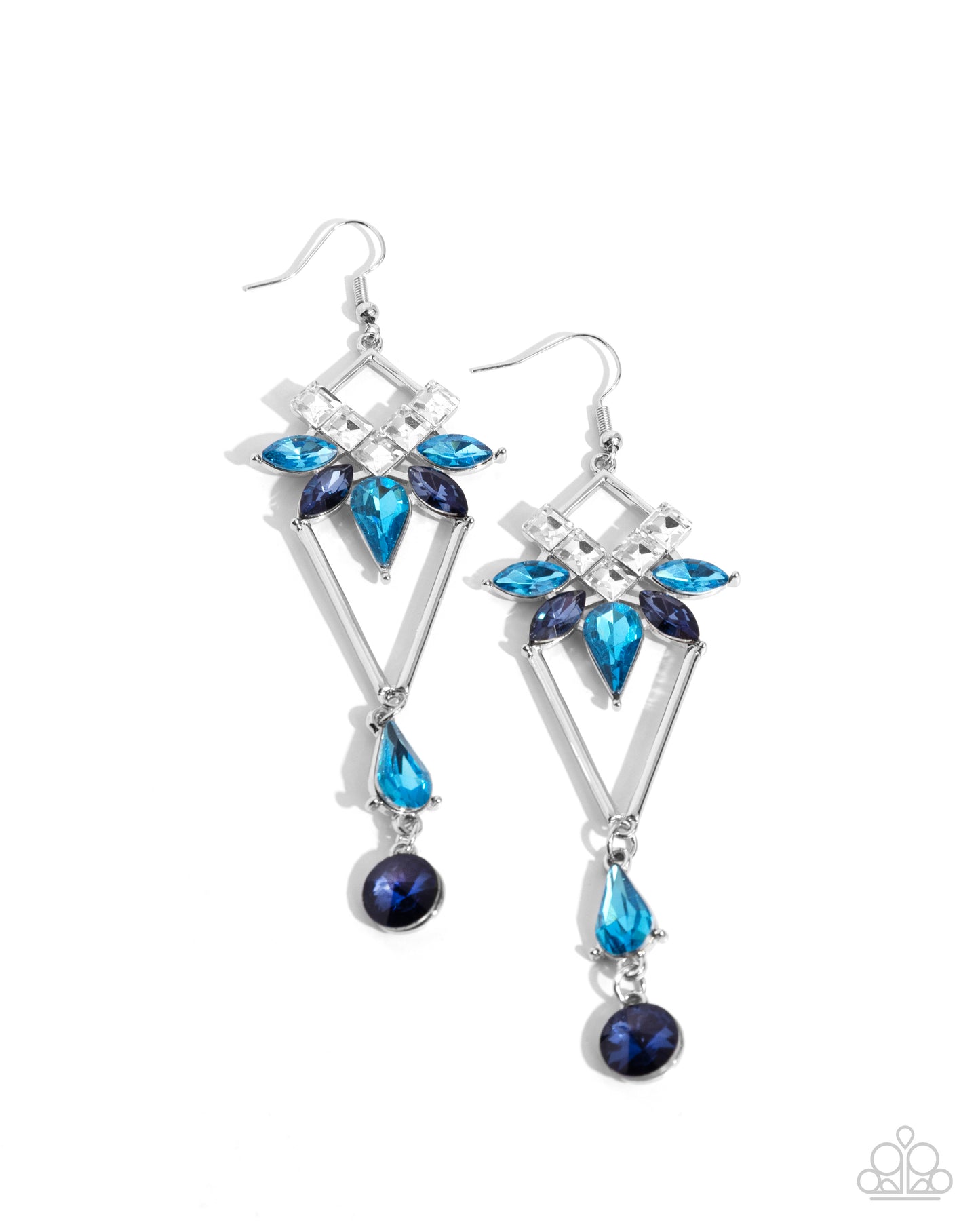 Shoulder-Dusting Shimmer - Blue & Navy Gem Chandelier Earring Paparazzi E2175