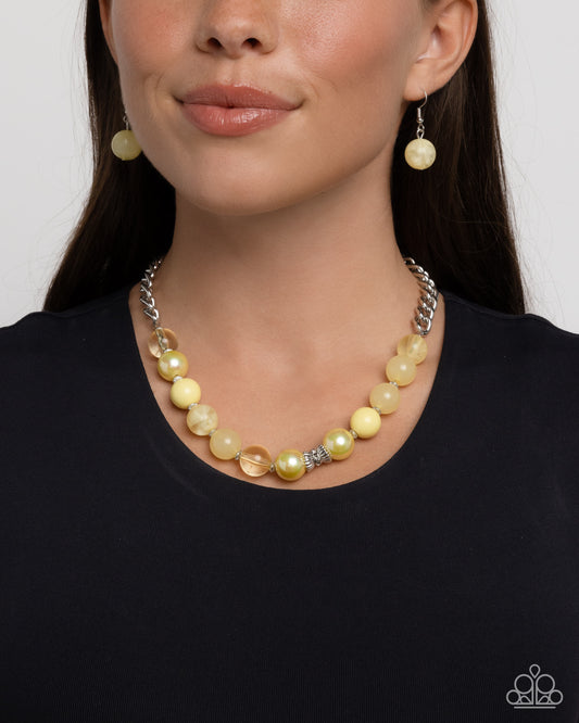 Opulent Opacities - Yellow Lemon Drop Bead & Silver Curb Chain Necklace Paparazzi N2398