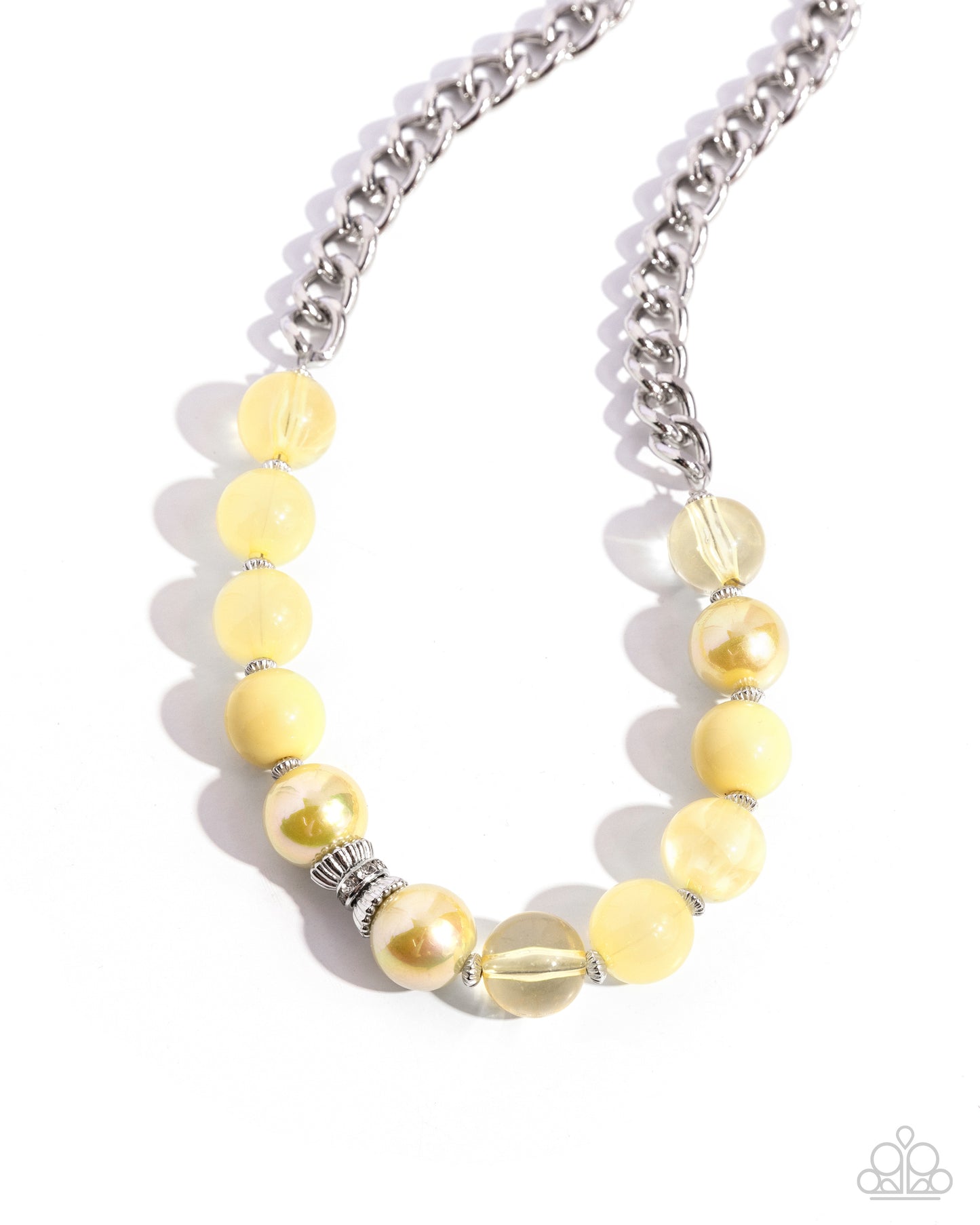 Opulent Opacities - Yellow Lemon Drop Bead & Silver Curb Chain Necklace Paparazzi N2398