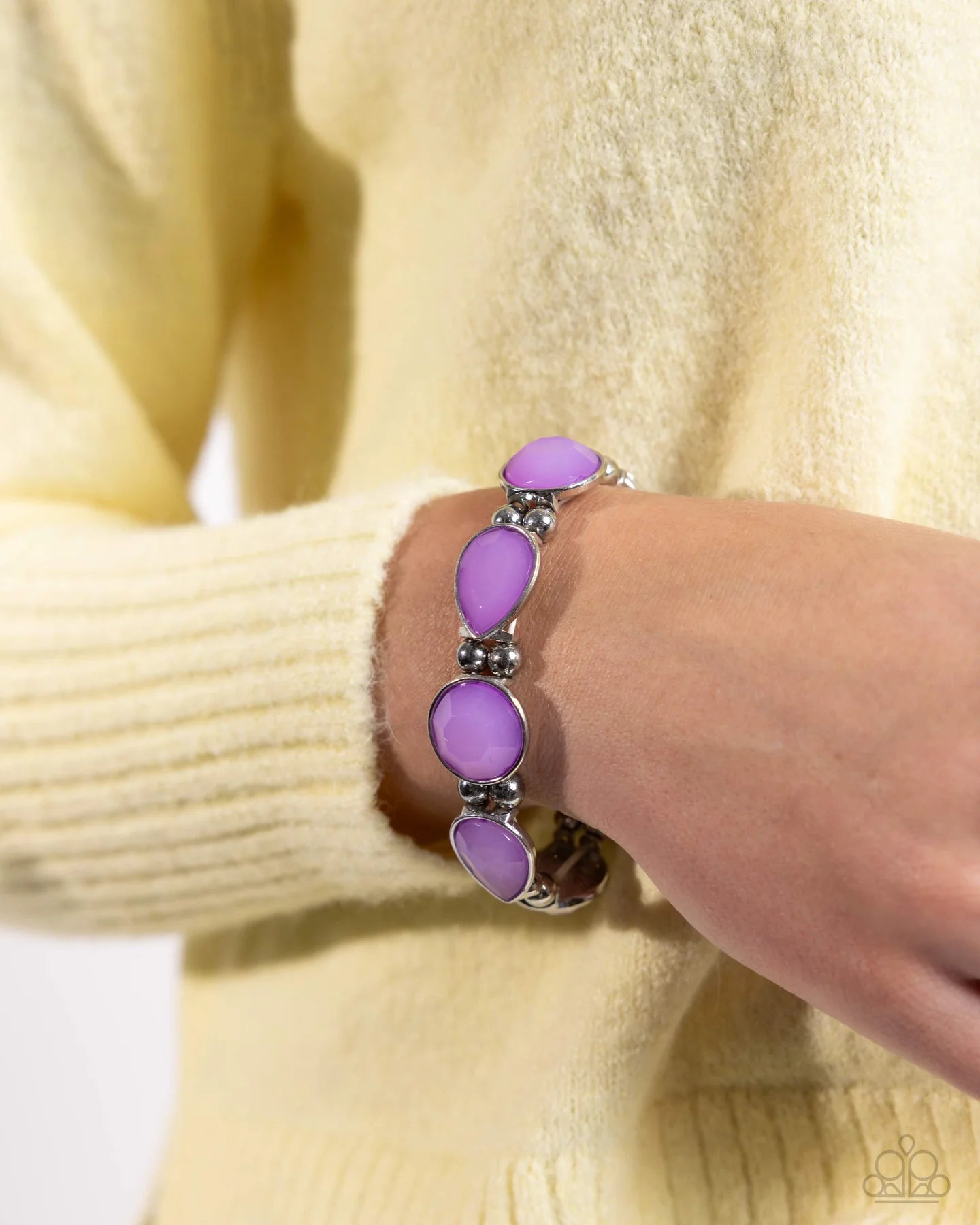 In All the BRIGHT Places - Purple Bead Silver Stretchy Bracelet - Paparazzi B2395