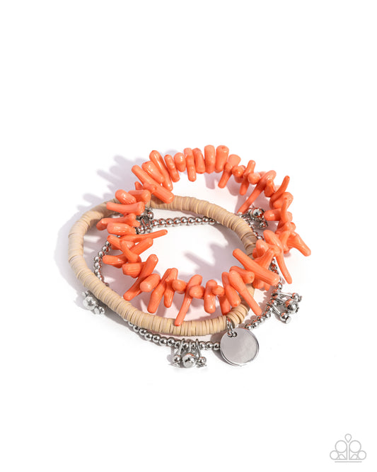 Coastal Collection - Orange Coral Sea Summer Beach Inspired Stretch Bracelets Paparazzi B2072