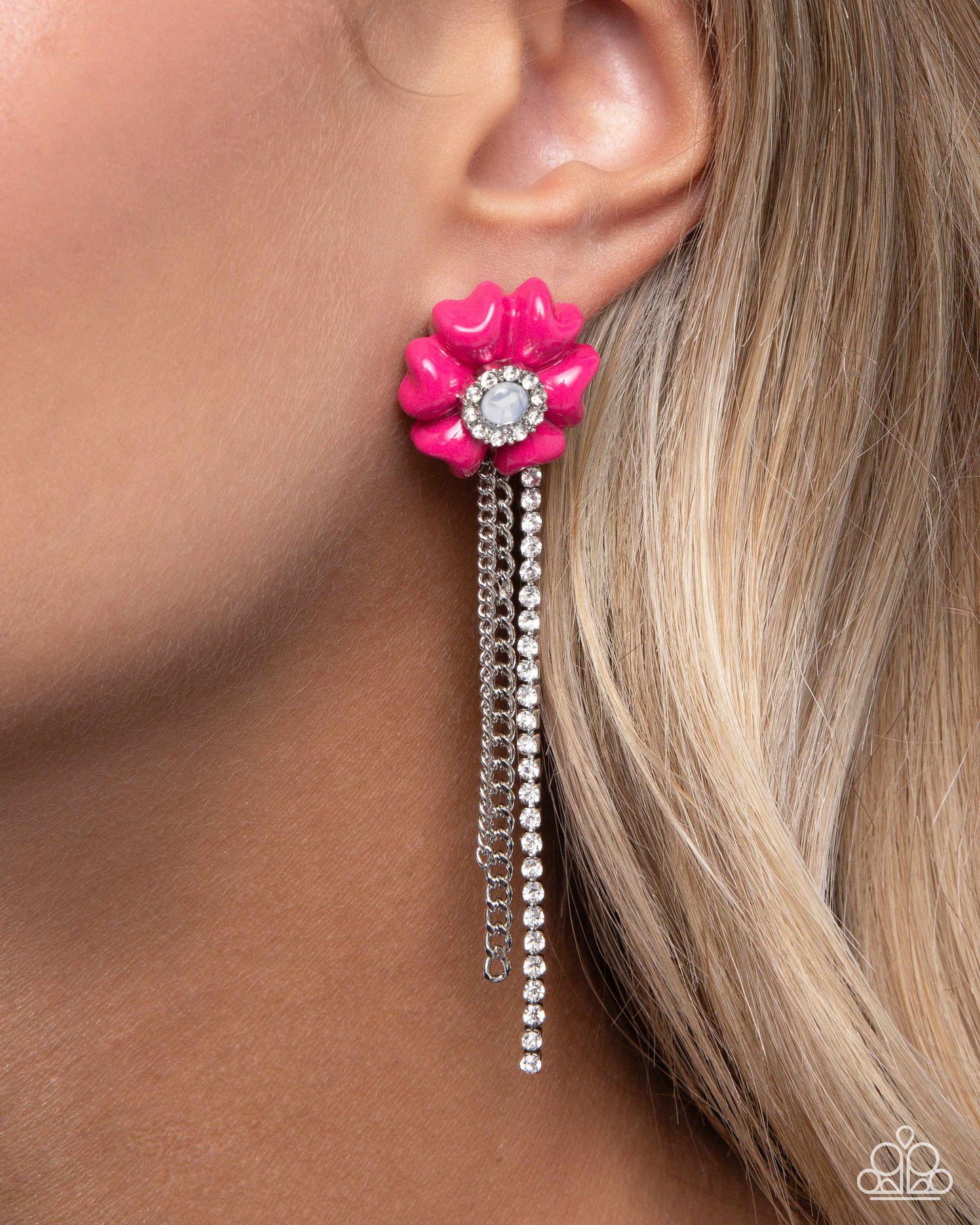 Floral Fuel - Pink - Hot Pink Flower & Opalescent Center Earring Paparazzi E2081