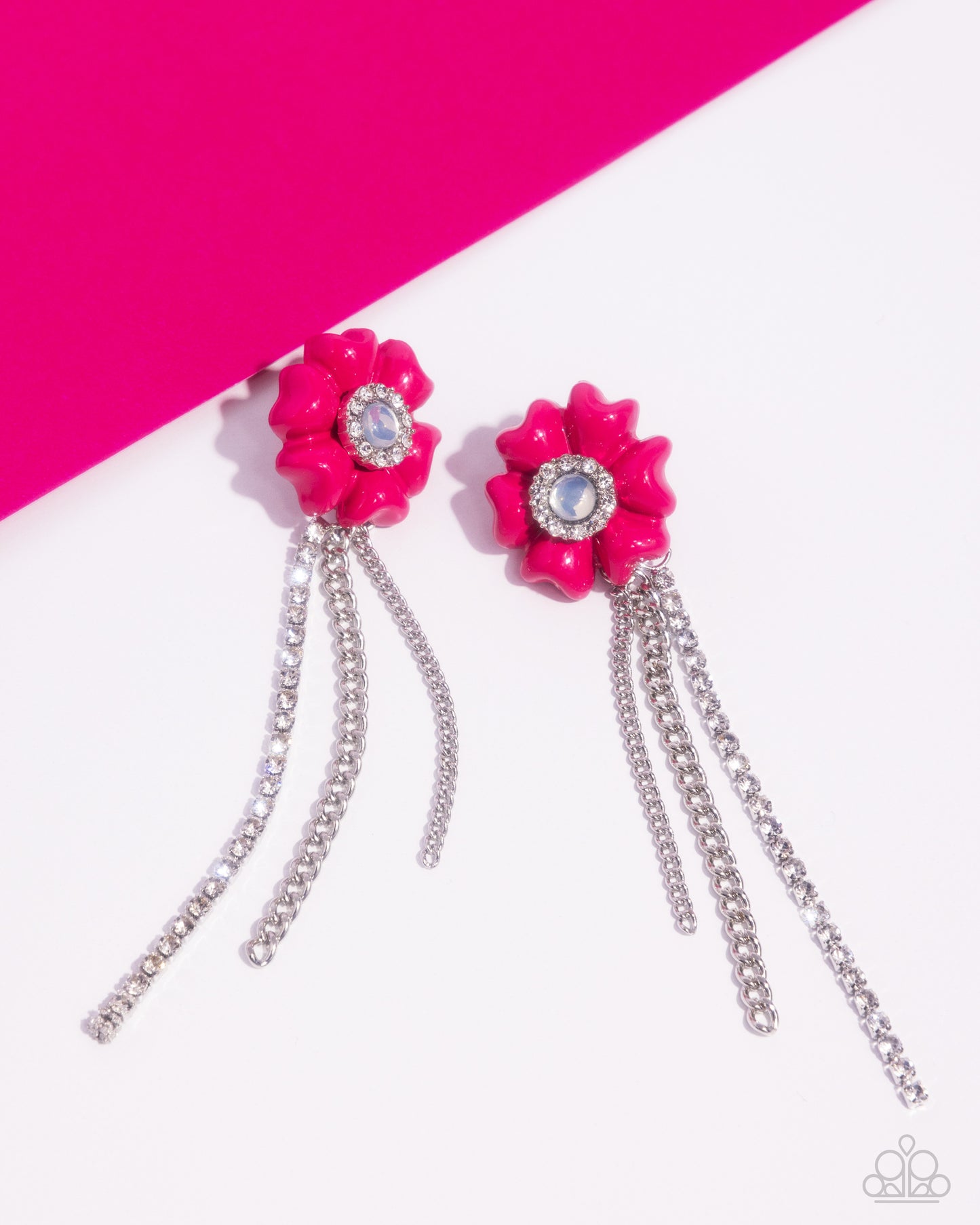 Floral Fuel - Pink - Hot Pink Flower & Opalescent Center Earring Paparazzi E2081