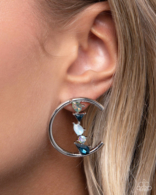 Pronged Patchwork - Blue Multicolored & Iridescent Gem Post Silver Earring Paparazzi E2733